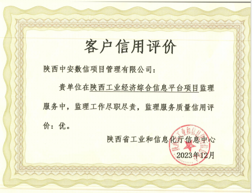 陕西工业经济综合信息平台项目荣誉